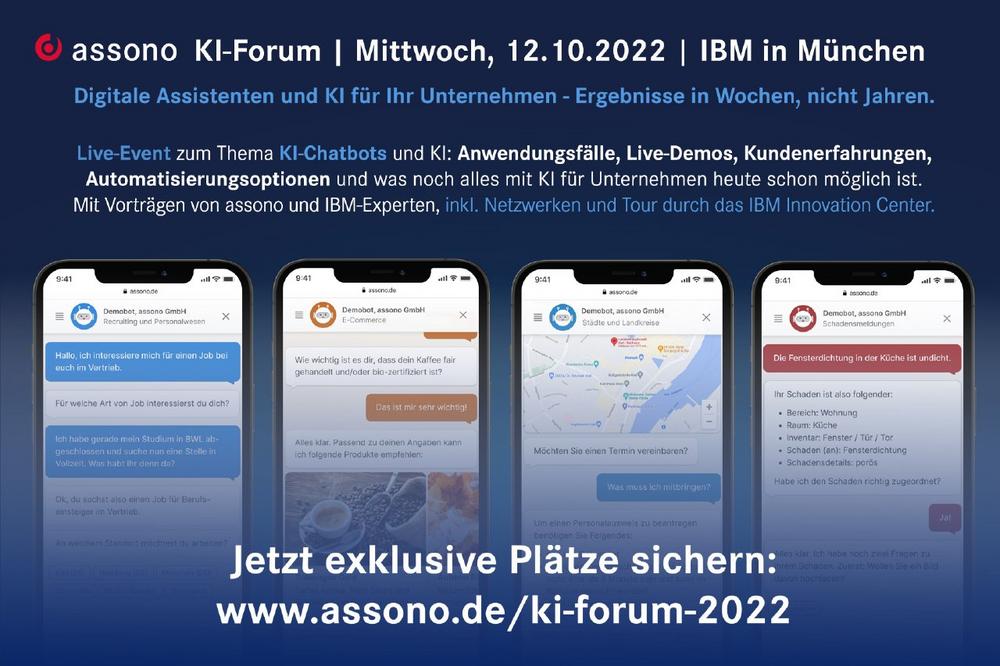 assono KI-Forum 2022 | Live bei IBM in München. KI-Chatbots und KI-Technologien für Ihr Unternehmen (Vortrag | München)