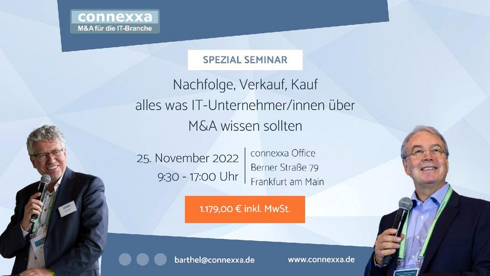 Spezial-Tages-Seminar IT-Unternehmensverkauf-; Zukauf – M&A in der IT-Branche (Seminar | Frankfurt am Main)
