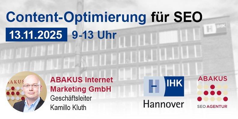 IHK Hannover Seminar am 13.11.2025 – Content-Optimierung für SEO (Seminar | Hannover)