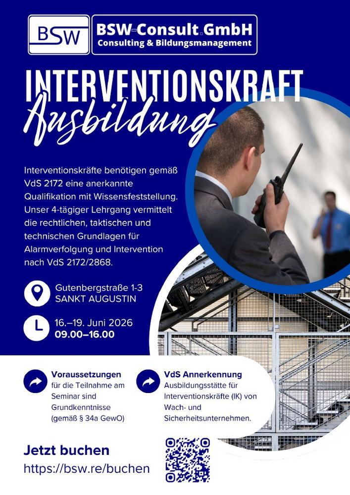 Interventionskraft VdS – Zertifikatslehrgang mit Prüfung (Seminar | Sankt Augustin)