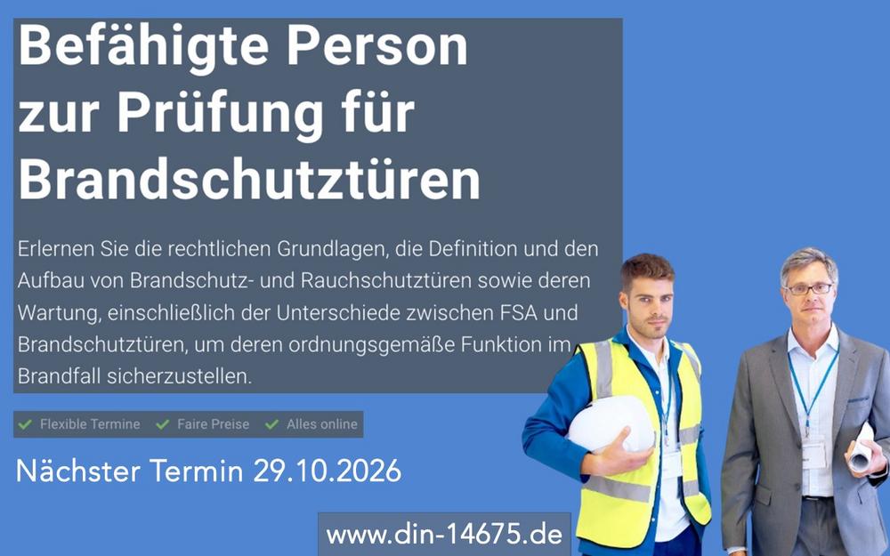 Befähigte Person zur Prüfung von Brandschutztüren (Schulung | Online)