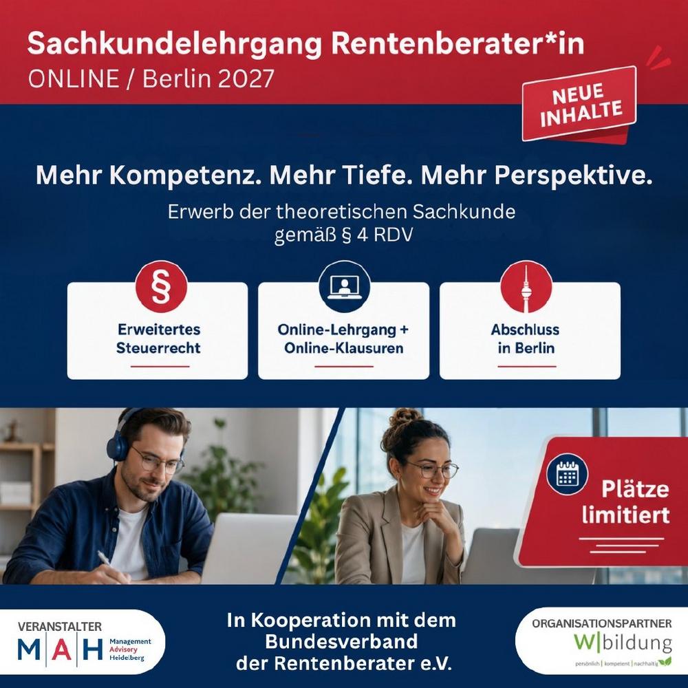 Sachkundelehrgang Rentenberater*in – Berlin & Online 2027 (Seminar | Berlin)